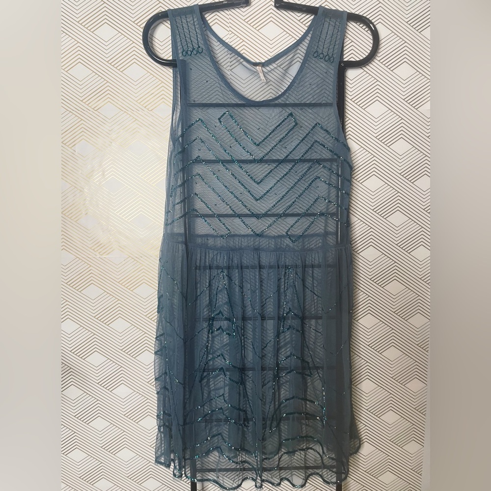 🌟Host Pick🌟Free People! Embellished Teal Sheer Slip Dress - Picture 8 of 16